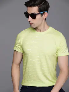 WROGN Men Green & White Striped Pure Cotton Slim Fit Casual T-shirt