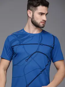 WROGN ACTIVE Men Blue Abstract Printed Slim Fit Sports T-shirt