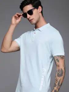 WROGN Men Typography Polo Collar Pure Cotton Slim Fit T-shirt