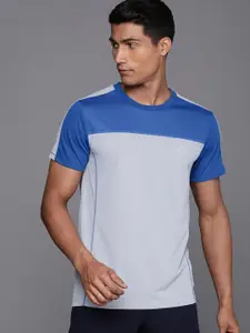 WROGN ACTIVE Men Grey & Blue Colourblocked Round-Neck T-shirt