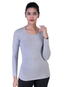 LAASA  SPORTS LAASA SPORTS Women Grey Solid Slim Fit Dry-Fit Training or Gym T-shirt