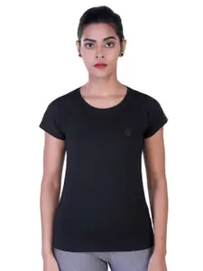 LAASA  SPORTS LAASA SPORTS Women Black Slim-Fit Cotton Dry Fit Training or Gym T-shirt