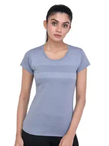 LAASA  SPORTS LAASA SPORTS Women Blue Printed Dry Fit Training or Gym T-shirt