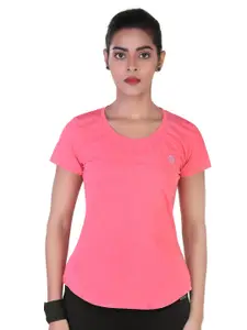 LAASA  SPORTS LAASA SPORTS Women Pink Slim Fit Dry-Fit Cotton Training or Gym T-shirt