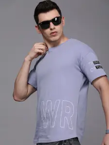 WROGN Men Purple & White Brand Logo Printed  Pure Cotton Slim Fit T-shirt