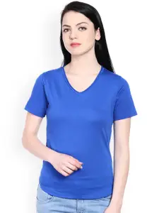 Style Quotient Women Blue Solid V-Neck T-shirt