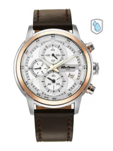 Titan Men Silver-Toned Dial & Brown Leather Straps Analogue Watch 90086KL02