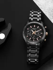 Titan Men Black Patterned Dial & Black Stainless Steel Bracelet Style Straps Analogue Watch 90077KM04