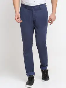 Cantabil Men Blue Solid Original Pure Cotton Regular Fit Trousers