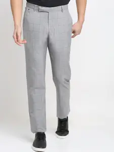Cantabil Men Grey Checked Original Cotton Regular Fit Trousers