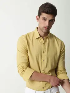 RARE RABBIT Men Mustard Custom Slim Fit Casual Shirt