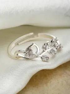 KUNUZ Women 925 Sterling Silver Leaf Shaped Adjustable Ring