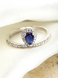 KUNUZ 925 Sterling Silver Blue Crystal Adjustable Ring