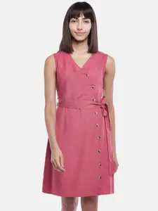 People Women Pink Solid Sleeveless Dress
