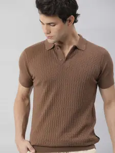 RARE RABBIT Men Brown Polo Collar Pure Cotton Slim Fit T-shirt