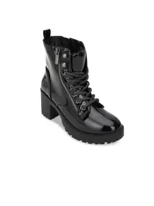 FOREVER 21 Black PU Block Heeled Boots