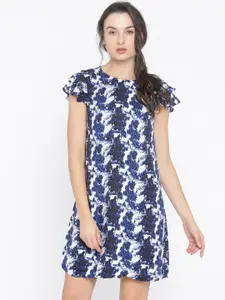 Vero Moda Women Blue & White Printed A-Line Dress