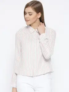 Vero Moda Women Off-White & Blue Striped Casual Shirt
