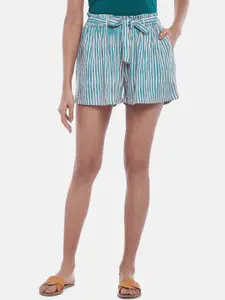 People Women Blue Striped High-Rise Technology Shorts