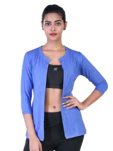 LAASA  SPORTS LAASA SPORTS Women Blue Open Front Shrug