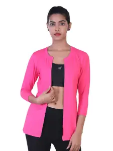 LAASA  SPORTS Solid Longline Open Front Shrug