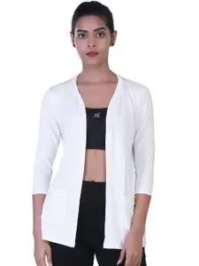 LAASA  SPORTS LAASA SPORTS Women White Open Front Shrug