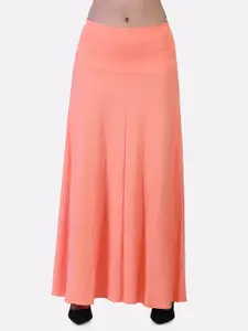LAASA  SPORTS LAASA SPORTS Women Peach-Coloured Solid Flared Long Maxi Skirt