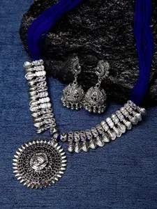Shining Diva Women Blue Silver-Plated Necklace and Earring Set