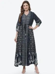 Biba Women Navy Blue Ethnic Motifs Printed Kurta