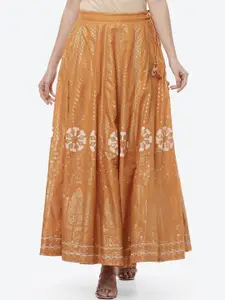 Biba Women Mustard Yellow Printed A-Line Maxi Skirt