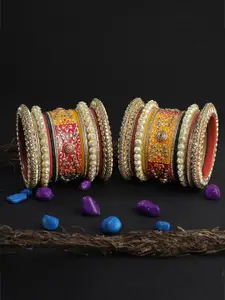 Adwitiya Collection Set Of 26 Gold-Plated Red Meenakari Bridal Chuda