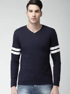 HIGHLANDER Men Navy Solid V-Neck Pure Cotton T-shirt