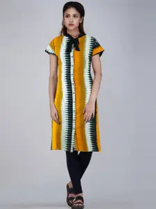 Unnati Silks Women Yellow & Black Geometric Printed Pure Pochampally Cotton Handloom Kurta