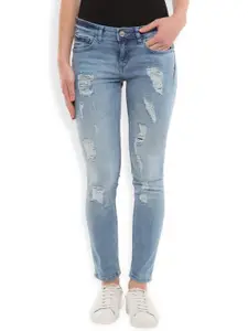 Tokyo Talkies Women Blue Super Skinny Fit Low-Rise Highly Distressed Stretchable Jeans