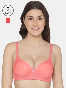 Tweens Women Coral Solid Pack of 2 Heavily Padded Push-Up Cotton Bra