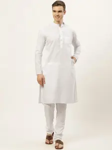 Jompers Men White Solid Pure Cotton Kurta with Pyjamas