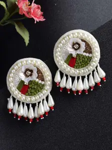 VOGUE PANASH White Pearls Embellished Circular Drop Earrings