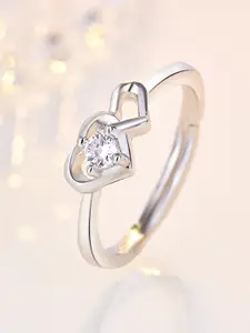 Shining Diva Fashion Platinum-Plated  White CZ-Studded Adjustable Heart Shaped Finger Ring