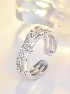 Shining Diva Fashion Platinum-Plated Silver-Toned  White CZ-Studded Adjustable Finger Ring