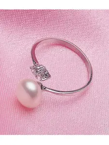 Shining Diva Fashion Platinum-Plated White CZ-Studded Adjustable Finger Ring