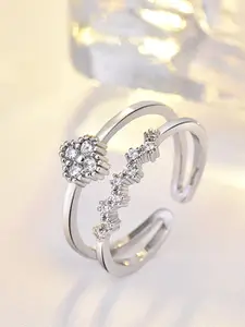 Shining Diva Fashion Platinum-Plated Silver-Toned  White CZ-Studded Adjustable Finger Rings