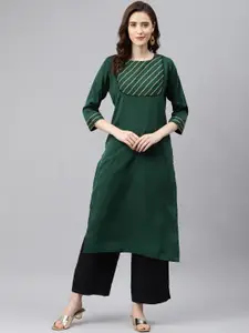 Sasimo Women Green Solid Gotta Patti Yoke Design Kurta