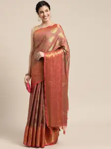 MIMOSA Pink & Golden Ethnic Motifs Zari Art Silk Kanjeevaram Saree