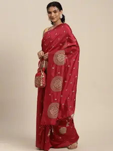 MIMOSA Maroon & Gold-Toned Floral Embroidered Zari Art Silk Banarasi Saree
