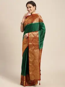 MIMOSA Green & Red Ethnic Motifs Woven Design Zari Art Silk Kanjeevaram Saree