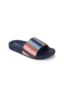 SKORA Women Blue & Pink Striped Sliders