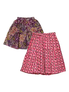 Fashionable Girls Pack Of 2 Printed Pure Cotton Flared Skirts