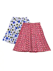 Fashionable Girls Pack of 2 Printed Pure Cotton Knee Length A-Line Skirt