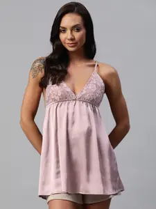 I AM FOR YOU Women Lavender Lace Empire Longline Top
