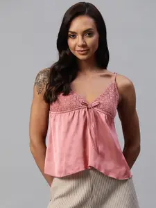 I AM FOR YOU Women Pink Lace Empire Top